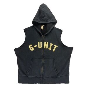 G-Unit 1X Black Sleeveless Zip Hoodie Vest Y2K 50 Cent Hip Hop Streetwear